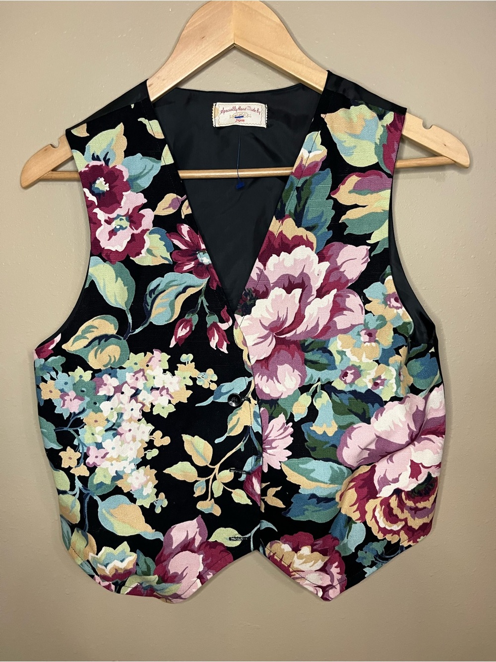 Floral V-Neck Women's Vest Bodysuit - Black with Multicolor Blooms